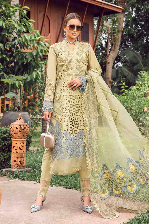 Green Beige Lawn  Embroidered