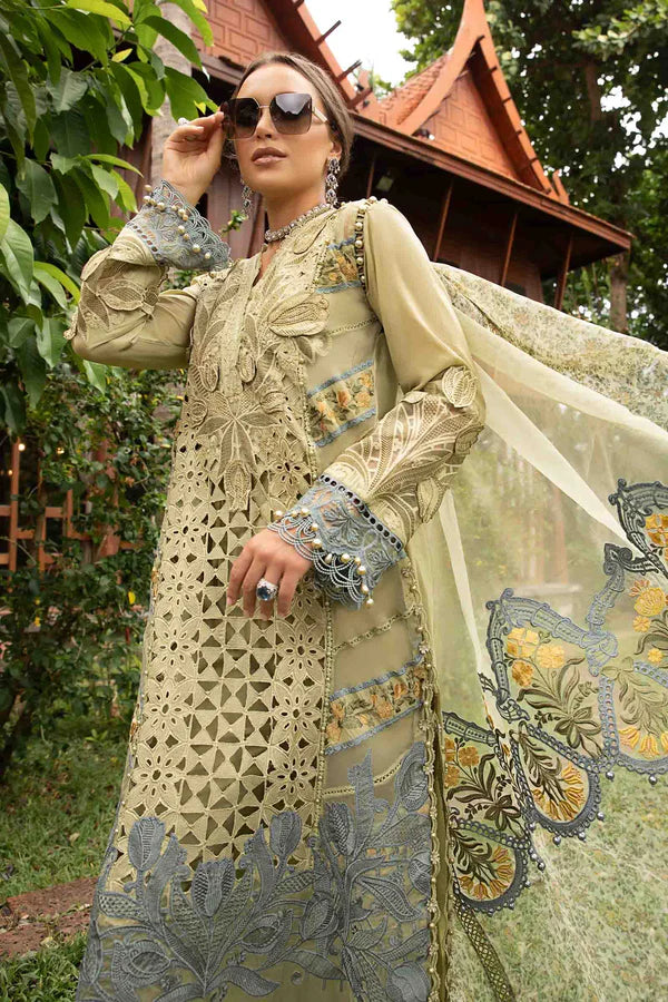 Green Beige Lawn  Embroidered