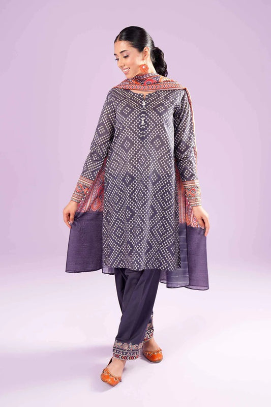 3 Piece - Printed Embroidered Suit - PE24-383