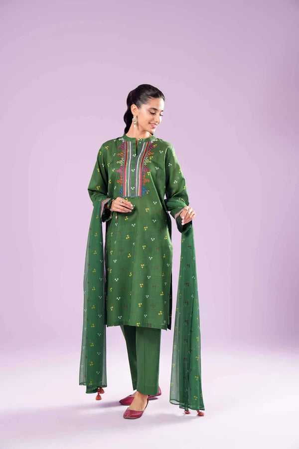 3 Piece - Printed Embroidered Suit - PE24-385