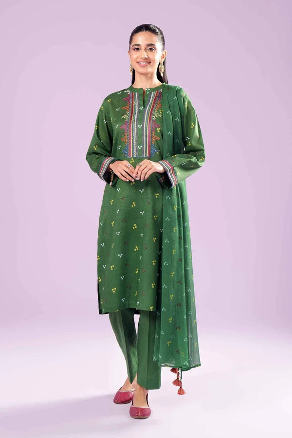 3 Piece - Printed Embroidered Suit - PE24-385