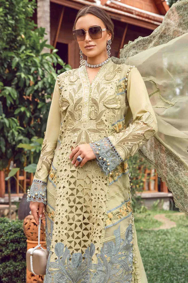 Green Beige Lawn  Embroidered