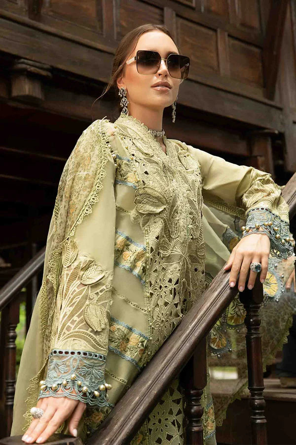 Green Beige Lawn  Embroidered