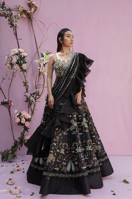 Black Silk and Organza Saree Lehnga