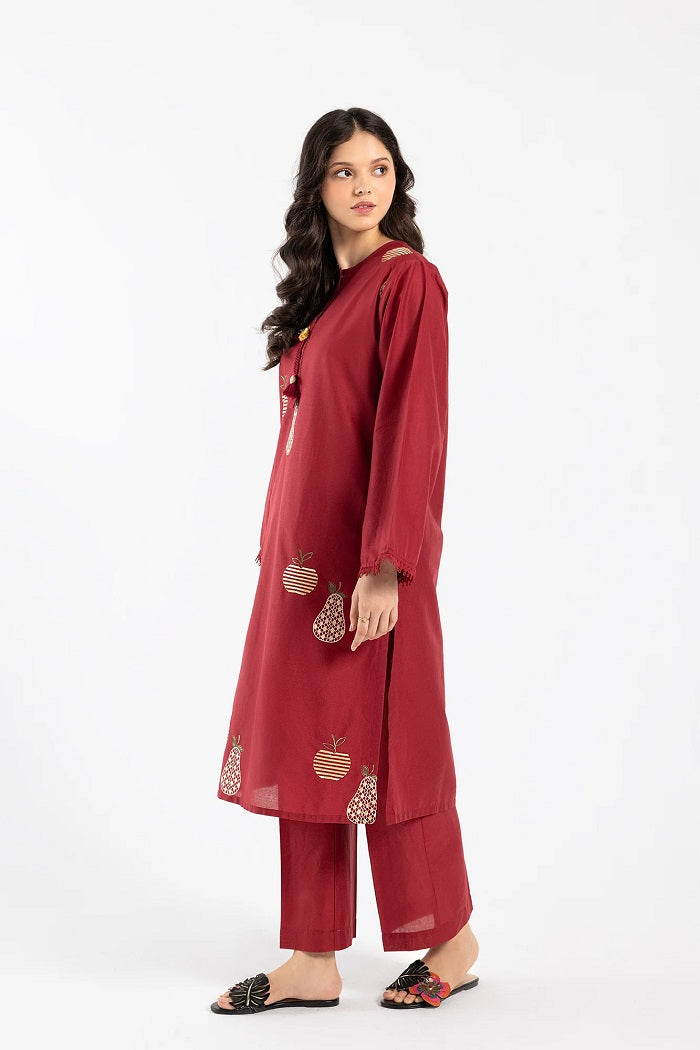 Crimson Red Color Embroidered Suit