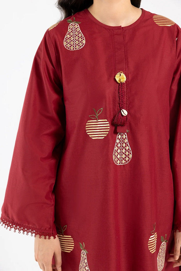 Crimson Red Color Embroidered Suit