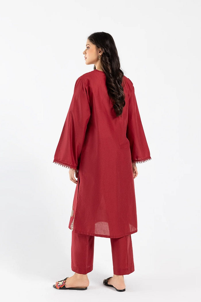 Crimson Red Color Embroidered Suit