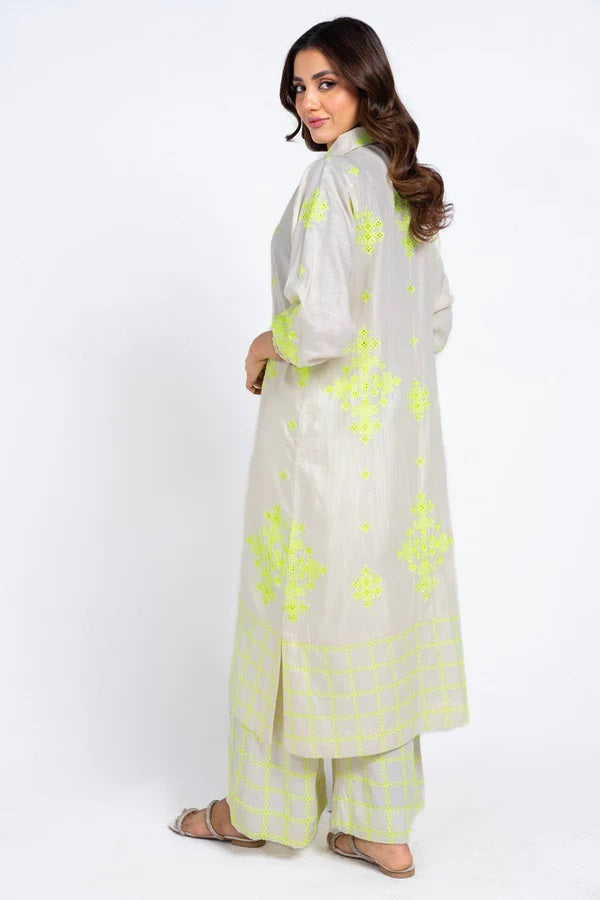 Dyed Embroidered Raw Silk Kurti