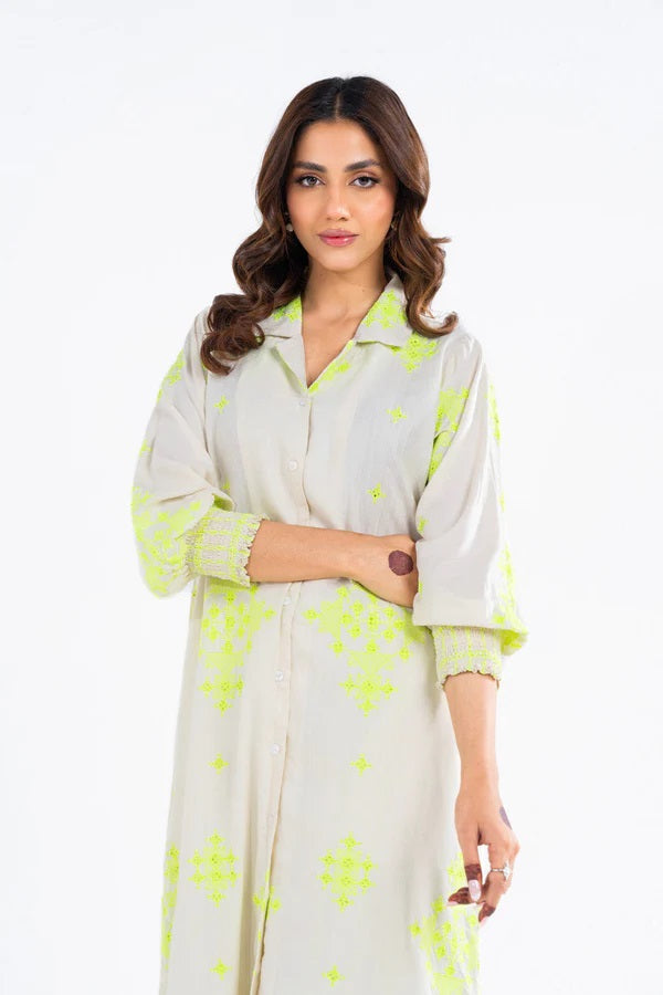 Dyed Embroidered Raw Silk Kurti