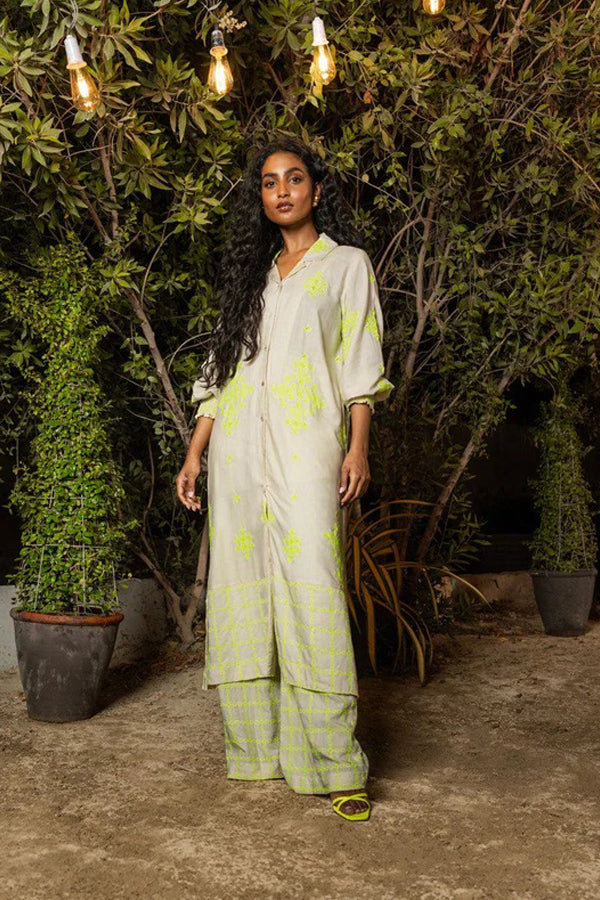 Dyed Embroidered Raw Silk Kurti