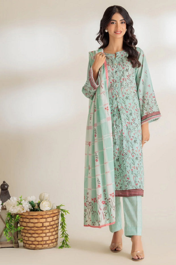 Green Printed Lawn Women Dress