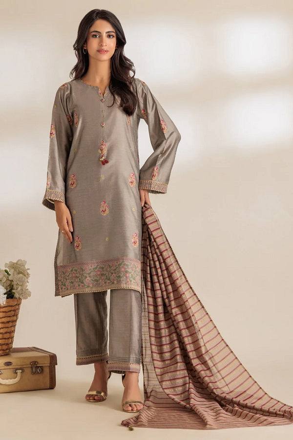 Grey-Raw Silk-3 Piece (6S24C3P195)