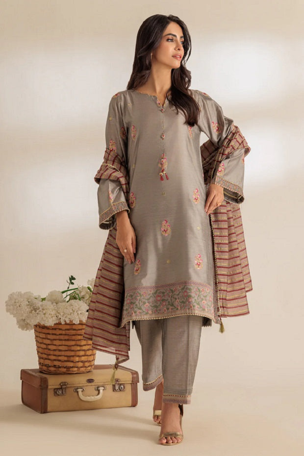 Grey-Raw Silk-3 Piece (6S24C3P195)