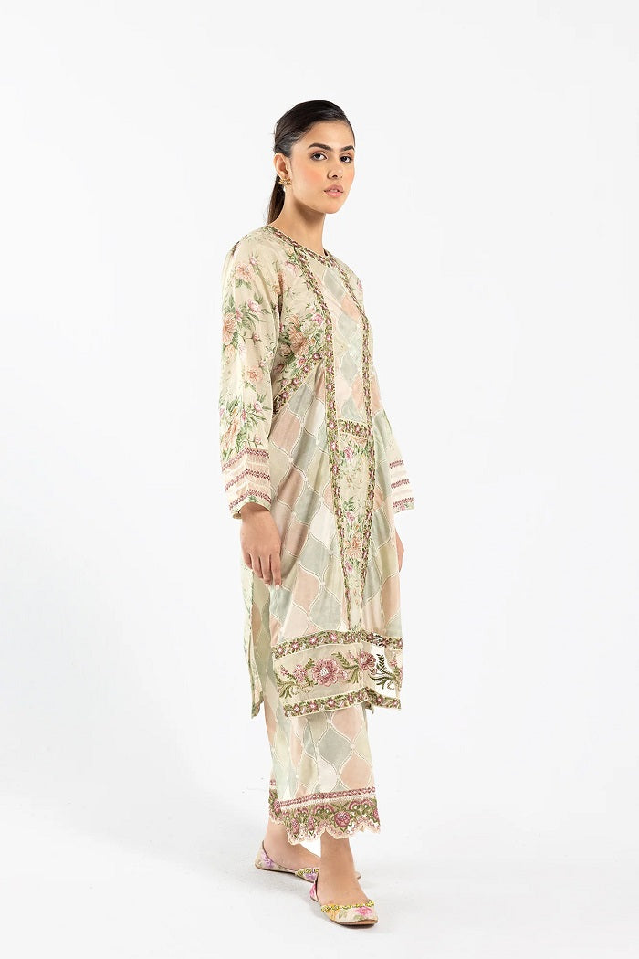 Lime Shade Embroidered Suit