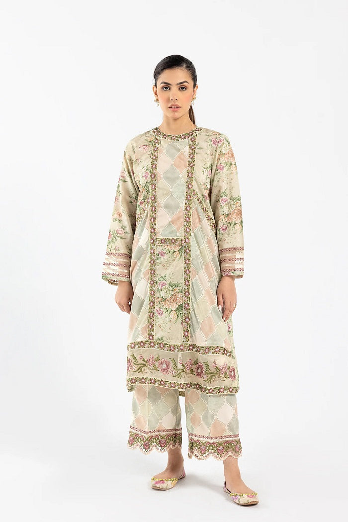 Lime Shade Embroidered Suit