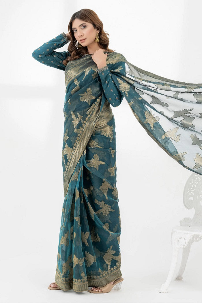 Limelight Cambric Saree Embroidered Design