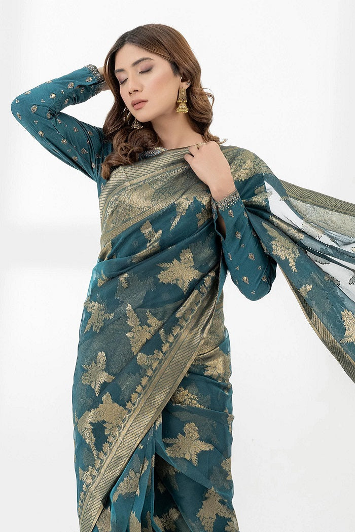 Limelight Cambric Saree Embroidered Design