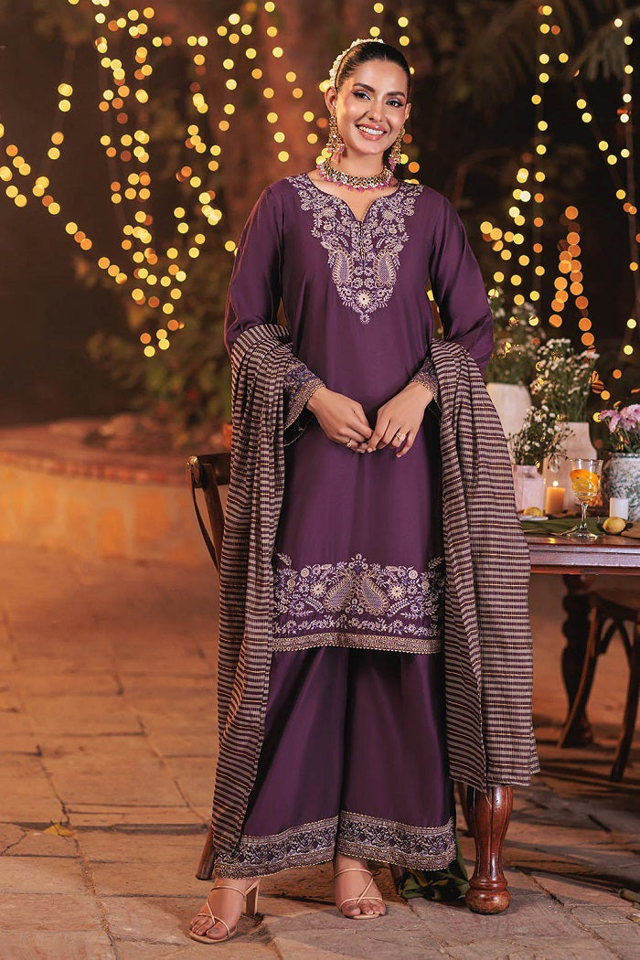 Purple Raw Silk 3 Piece