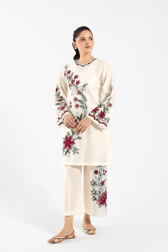 Yellow Beige Color Embroidered Suit